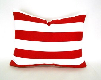 60% CLEARANCE SALE Lumbar Decorative Pillow Cover Premier Prints Stipe Canopy Lipstick Red White