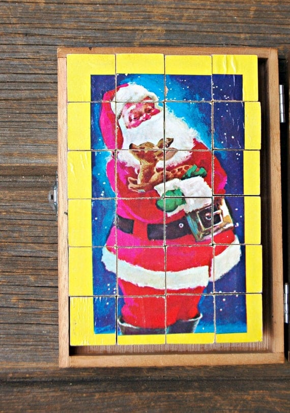 Vintage Wooden Block Christmas Puzzle