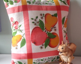 50s Fruit Kitsch Cushion / Pillow cover Upcycled Teatowel