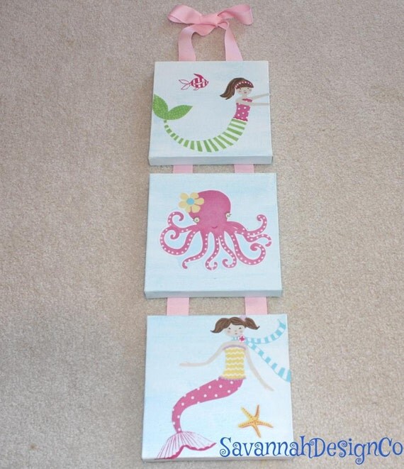 3pc Mermaid Canvas Art matches Pottery Barn Kids Malibu North