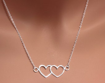 Double Heart Neckalce.Double Sterling Silver Open Heart Necklace.Symbol ...