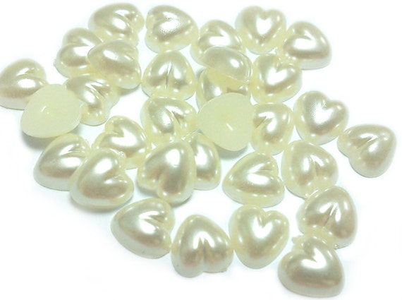 Flat Back Heart Pearls IVORY