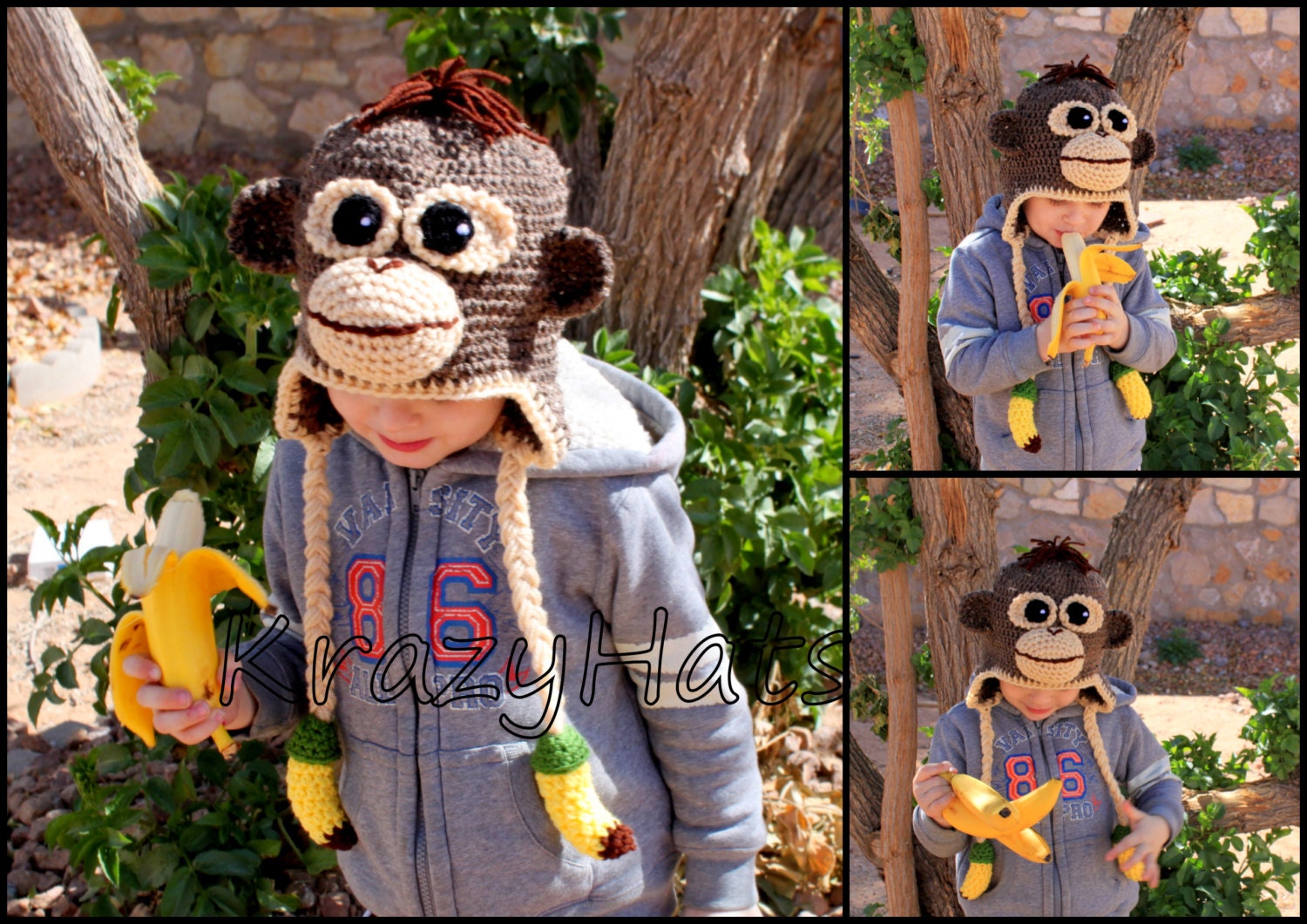 Crochet Monkey Hat.Handmade monkey hat