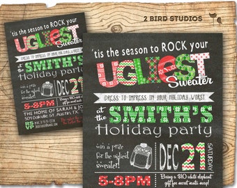 Ugly sweater invitation - holiday party invitation - Christmas chalkboard style printable invitation