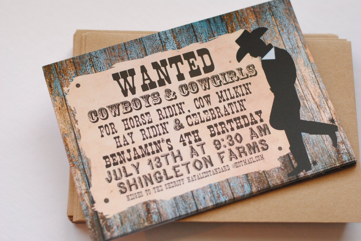 CowboyEinladung Cowboy Kontur Steckbrief CowboyParty
