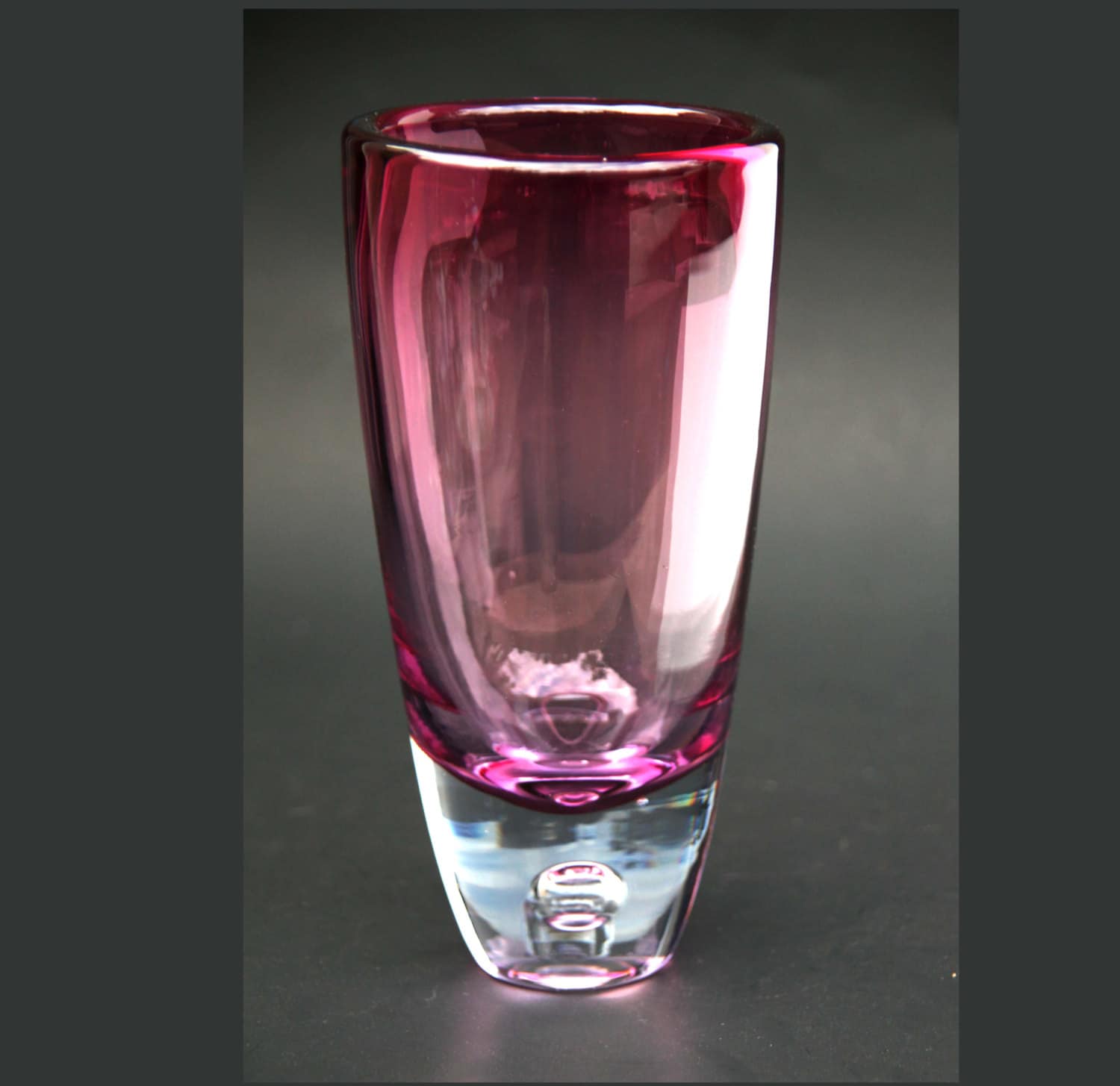 Fushia Pink Thick Hand Blown Glass Vase Captured Bubble Heavy
