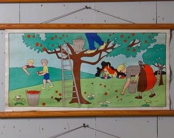 Vintage Belgian School Chart (Orchard Scene)
