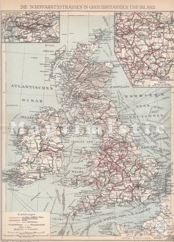 Items similar to 1898 Shipping Routes in Great Britain and in Ireland ...