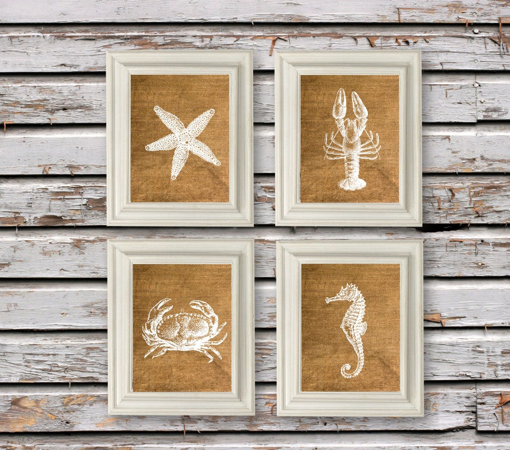 Burlap and White Coastal Beach Set Modern Art Prints Instant