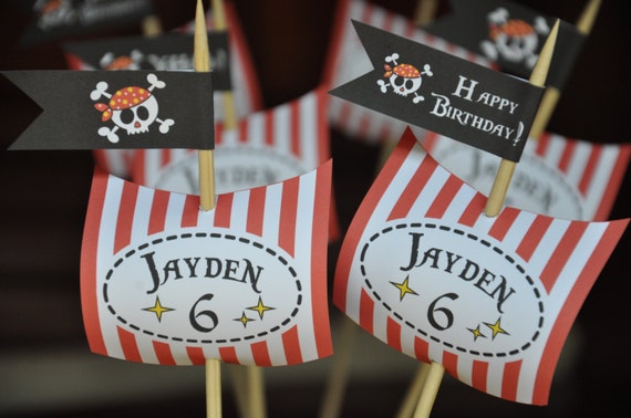 baby etsy decoration shower toppers PERSONALIZED Party pdf Pirate printable cupcake