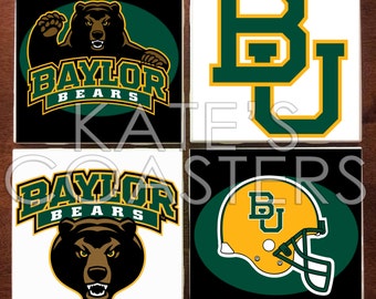 Set of 4 Baylor Bears football ceramic tile coasters