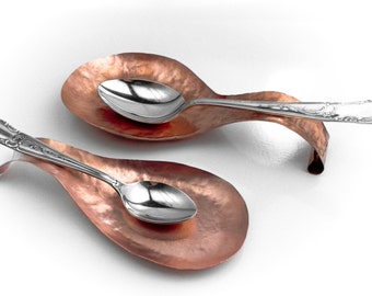 Spoon Rest Copper - Handmade to Order - Kitchen Accessory Kitchenware Cooking Utensil Chef Tool Stove - Hammered Forged Recycled 2 Sizes