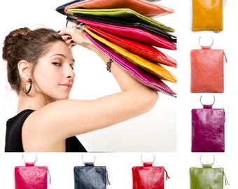 Set Of 3 Leather clutches - SALE - Any colors you choose - Evening bag - Bridal purse - Bridesmaid Clutch - Leather Wristlet - Leather Hand