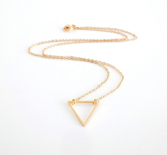 Dainty Gold Triangle Necklace, Fine Gold Chain, Simple Necklace, Geometric Contemporary Minimalist Jewellery