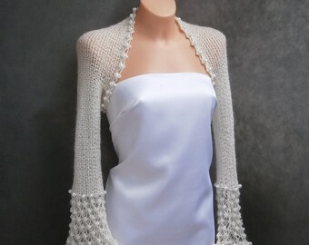 Danae - Ivory (not only) wedding lace bolero, size S/M, pearls