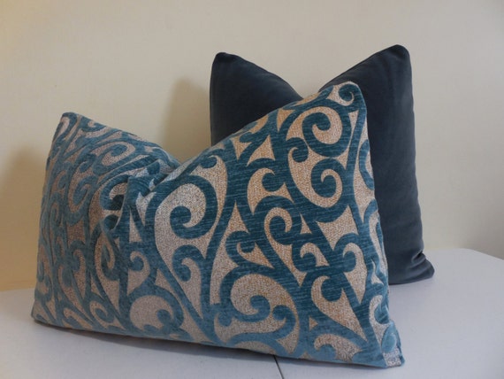 Turquoise/Teal Velvet Lumbar Pillow Cover by ZourraDesigns