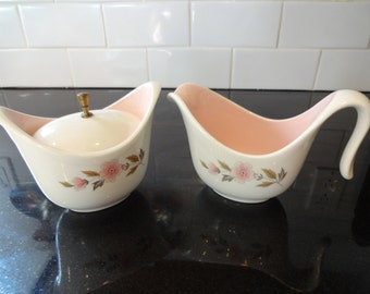 Vintage Taylor Smith Taylor Cream and Sugar Set - Pink and White - Mid Century Modern - Cottage Chic Cream and Sugar