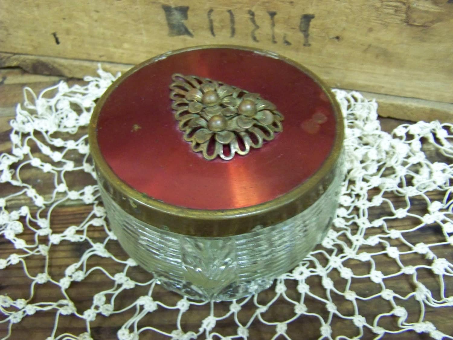 Glass Powder Box Art Deco Powder Box Ladies Powder Box Trinket