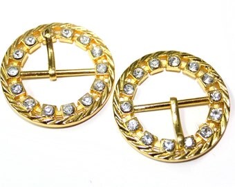 2 PCS Gold Covered Buckles with Rhinestones For Belts, Jewelry, Fashion and Embellishments