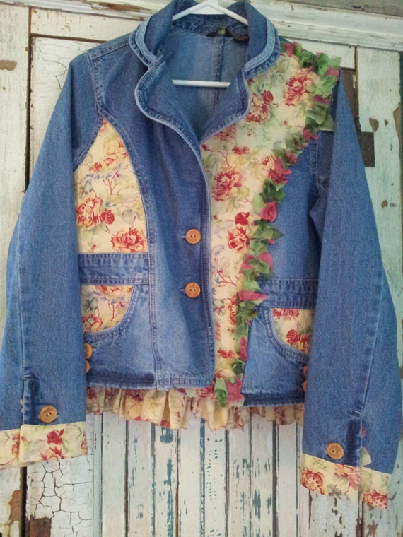 Upcycled Clothing / Upcycled Denim Jacket / Romanic Western