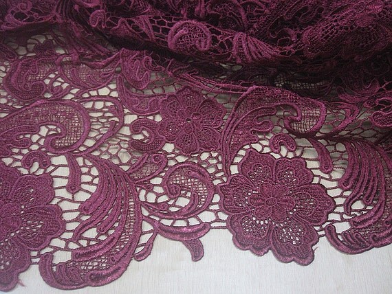 wine red lace fabric crocheted lace fabric embroidered by LaceFun