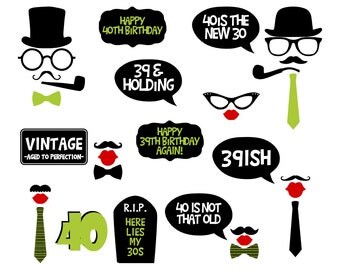 40th Birthday Party Printable Photo Booth Props - Green - Glasses ...