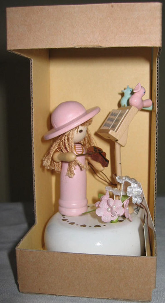 1970s Lefton Wooden Musical Figurine of Little Girl with