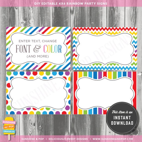 Items similar to INSTANT DOWNLOAD - Rainbow Party EDITABLE 4x6 Buffet ...