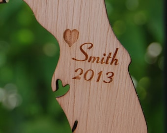 Personalized State Ornament Engraved Wood State Custom Holiday Gift Exchange Custom Last Name Christmas