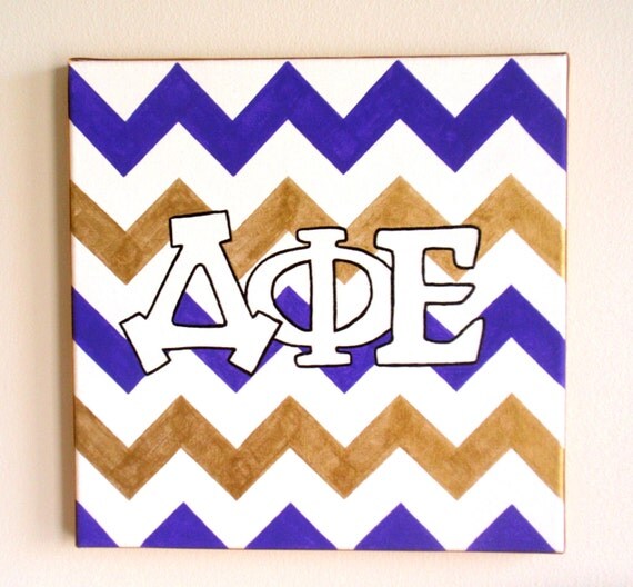 Hand painted delta phi epsilon letters outline with chevron