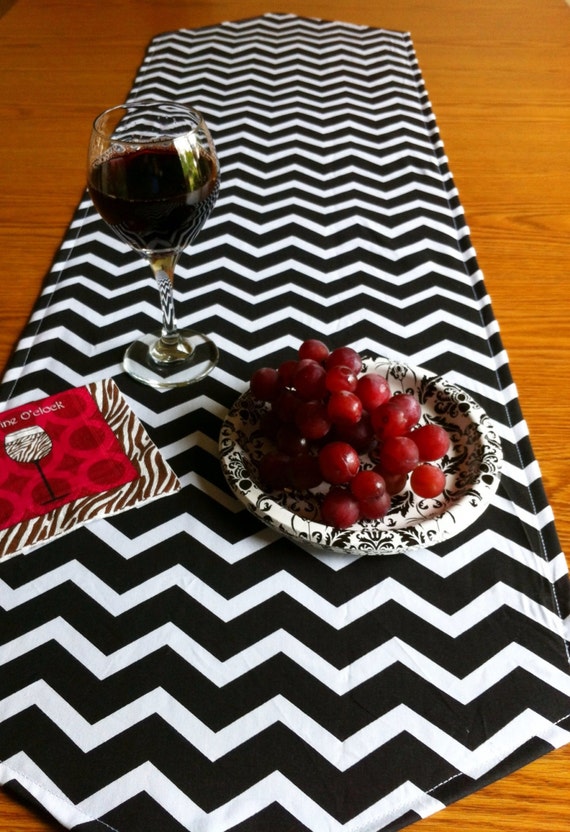 Black and White Chevron 48 Inch Table Runner // Chalk Cloth