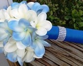 Items similar to 10 piece Real Touch Malibu Blue White Plumeria Bridal ...