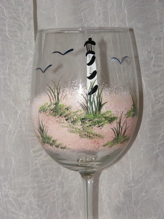 Items similar to Lighthouse Hand Painted Wine Glasses on Etsy