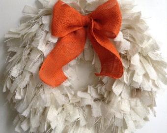 Burlap Fall Wreath, 26" Pumpkin Wreath, Fall Wreath, Autumn Wreath, Halloween Wreath, Thanksgiving Wreath, White Wreath, Autumn Wreath