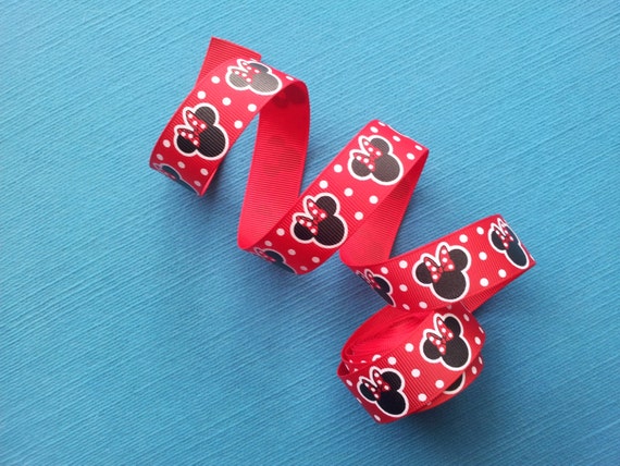 Minnie Mouse Heads on Red 7/8 Grosgrain Ribbon