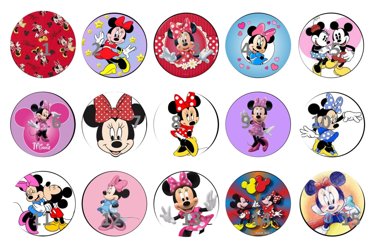 Minnie Mouse. 1 in. circle images. Perfect for bottle caps