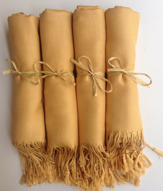 Set of 4 Gold Shawls Pashmina Scarf Wedding Favor Bridal