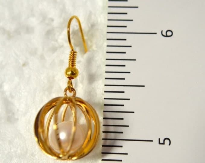 Pearl in Cage Earrings, French Hook Earrings E173