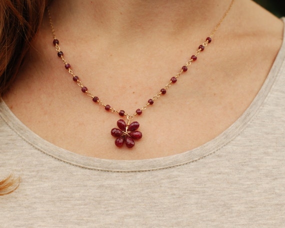 Ruby Necklace: Genuine Ruby Gemstone Necklace. Gold Filled Wire wrapped