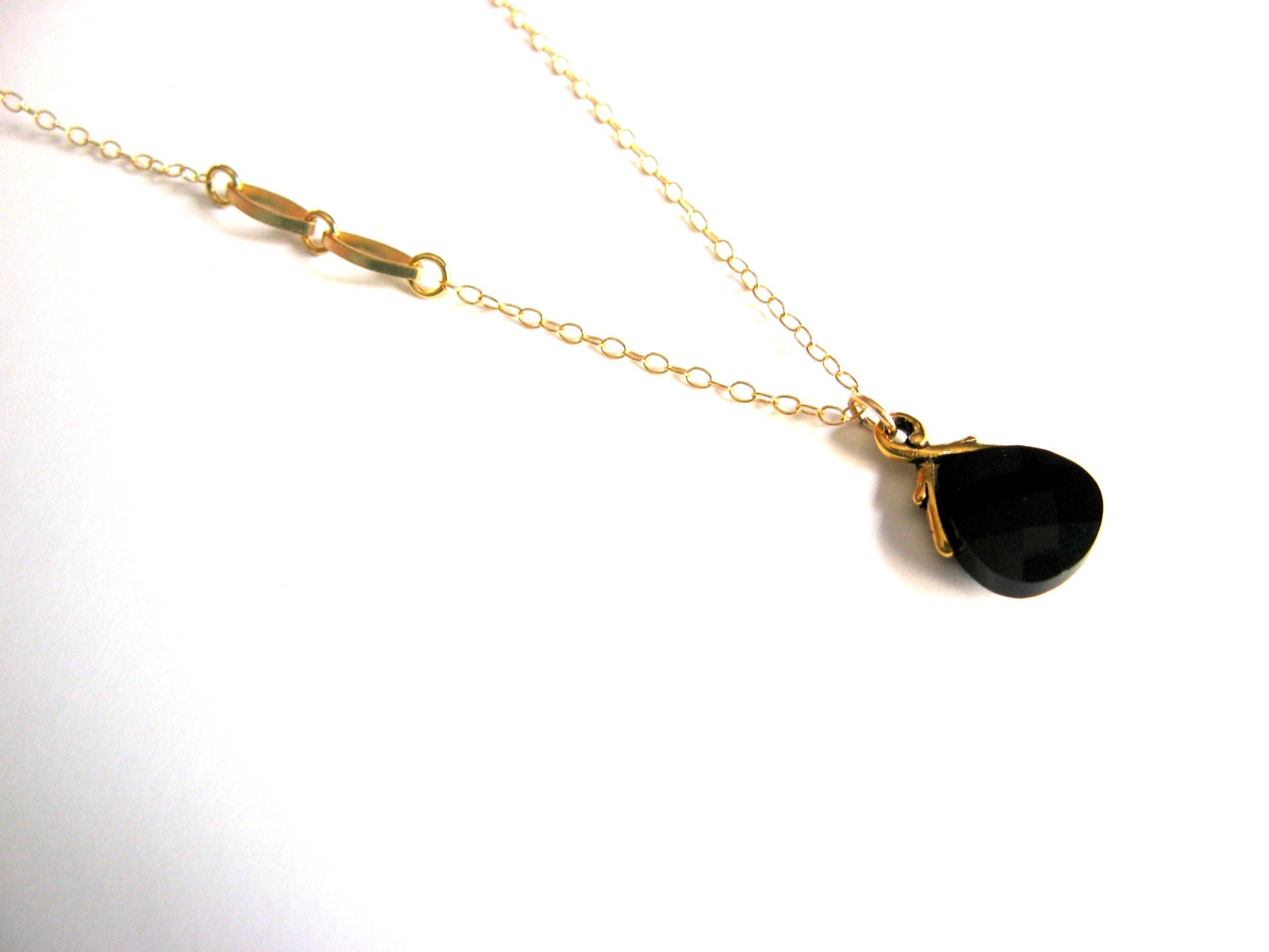 14K Gold Filled Dainty Necklace with Swarovski Drop Black