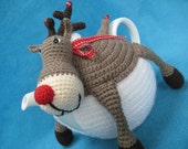 Rudolph the red nosed reindeer teacosy tea cosy crochet pattern pdf