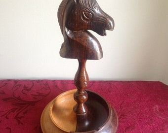 Vintage Carved Wood Horse Head Ashtray