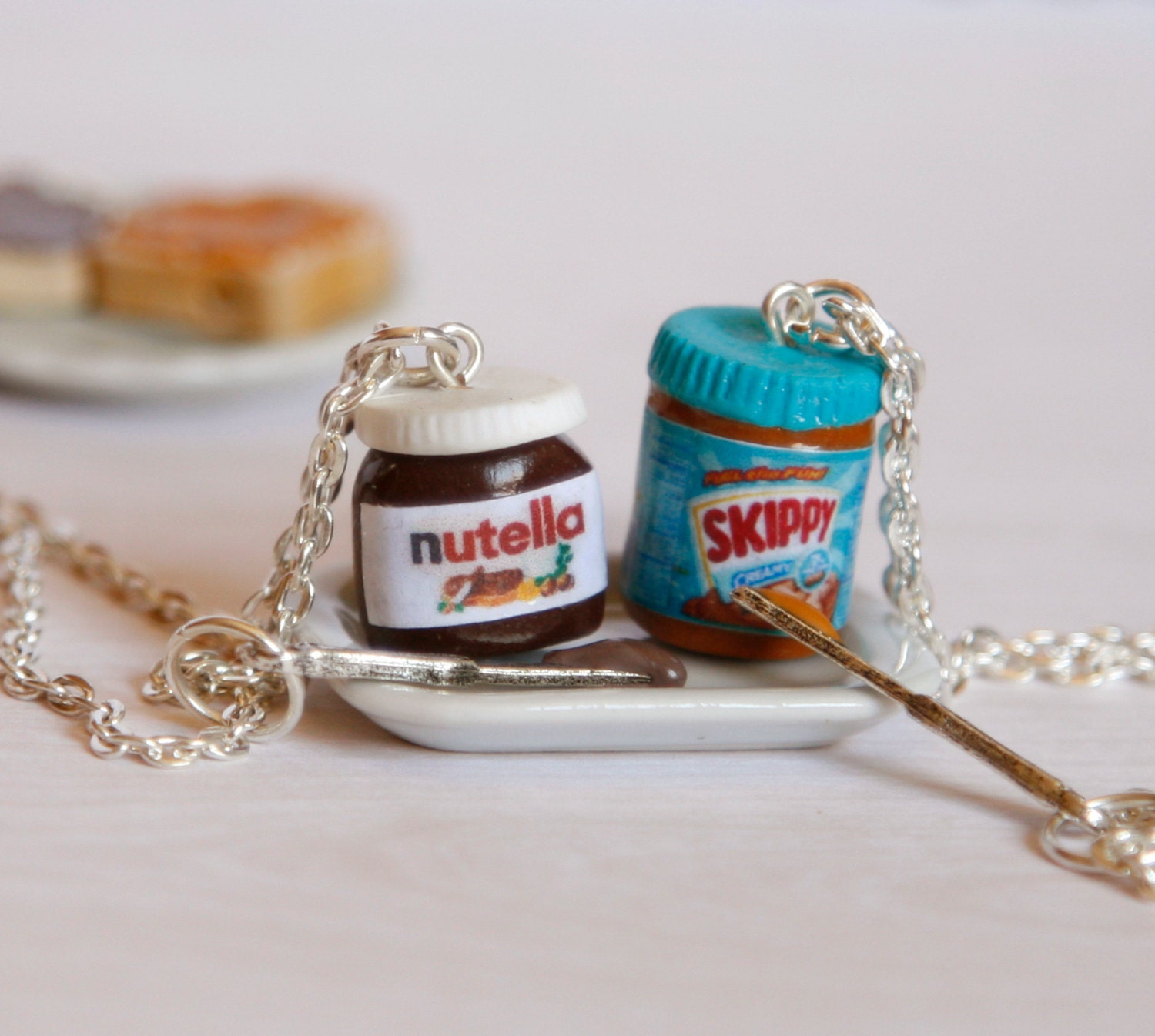 BFF nutella and peanut butter necklaces Nutella lover bff