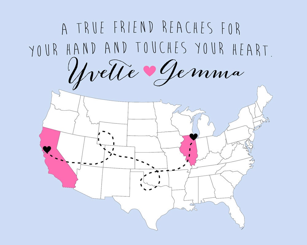 Best Friends Map Long Distance or Hometowns by WanderingFables