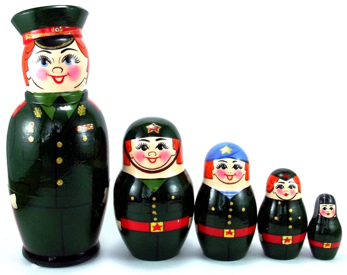 Nesting doll 5 pcs Military. Russian matryoshka. The original birthday or christmas gift and present. Handmade dolls. Home decor souvenir