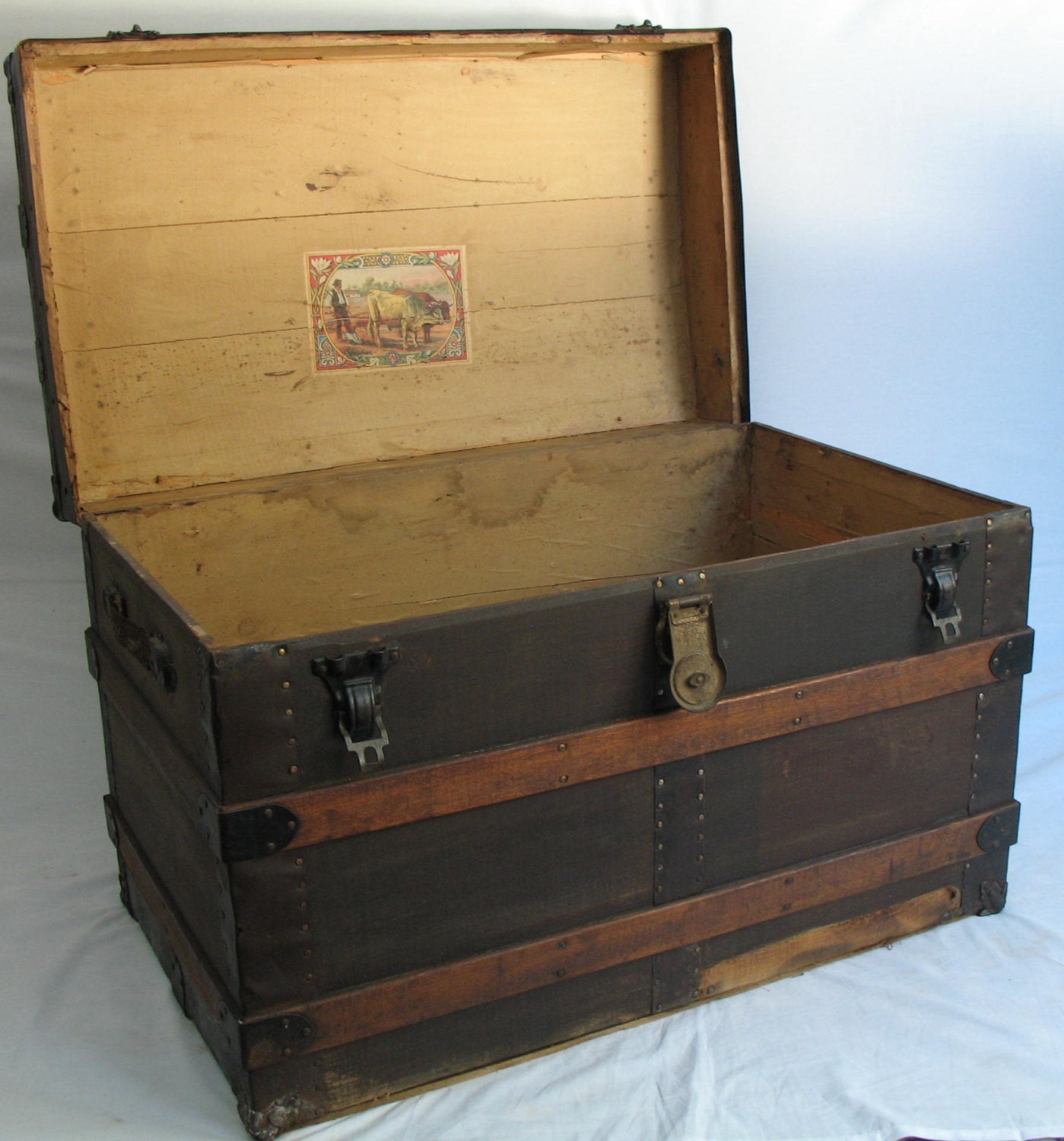 1900s Antique Steamer Trunk Large Turn-of-the-Century Canvas