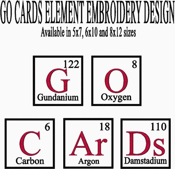 table inspired design periodic GO CARDS Table Element Embroidery Cardinal Baseball Periodic Design