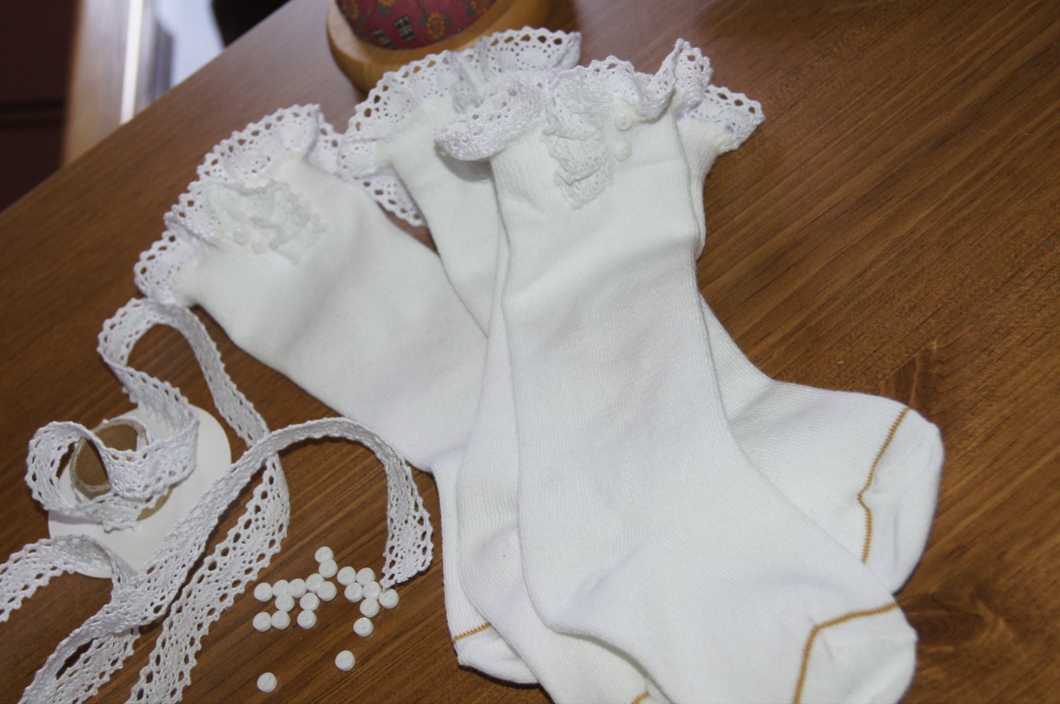 Little Girls Socks High Knee Socks with Crochet Lace and