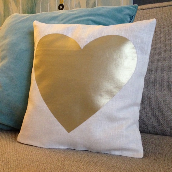 Gold Vinyl Heart Pillow by on Etsy