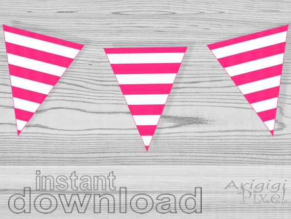 Pink striped banner - beach party banner - printable DIY party decorative garland triangle flags for download Il_570xn